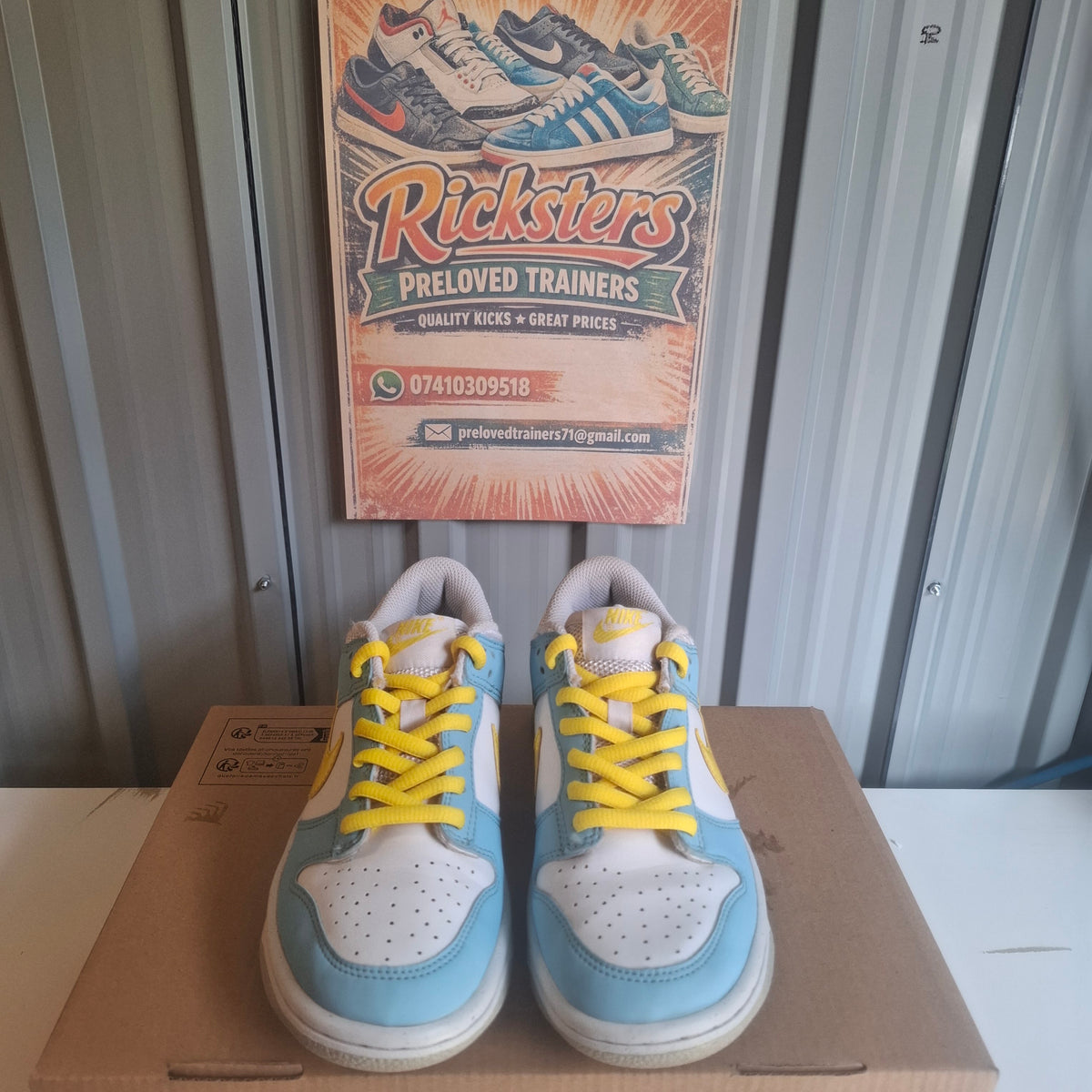 Nike Trainers - Blue, White & Yellow, Very Good Condition UK 3.5