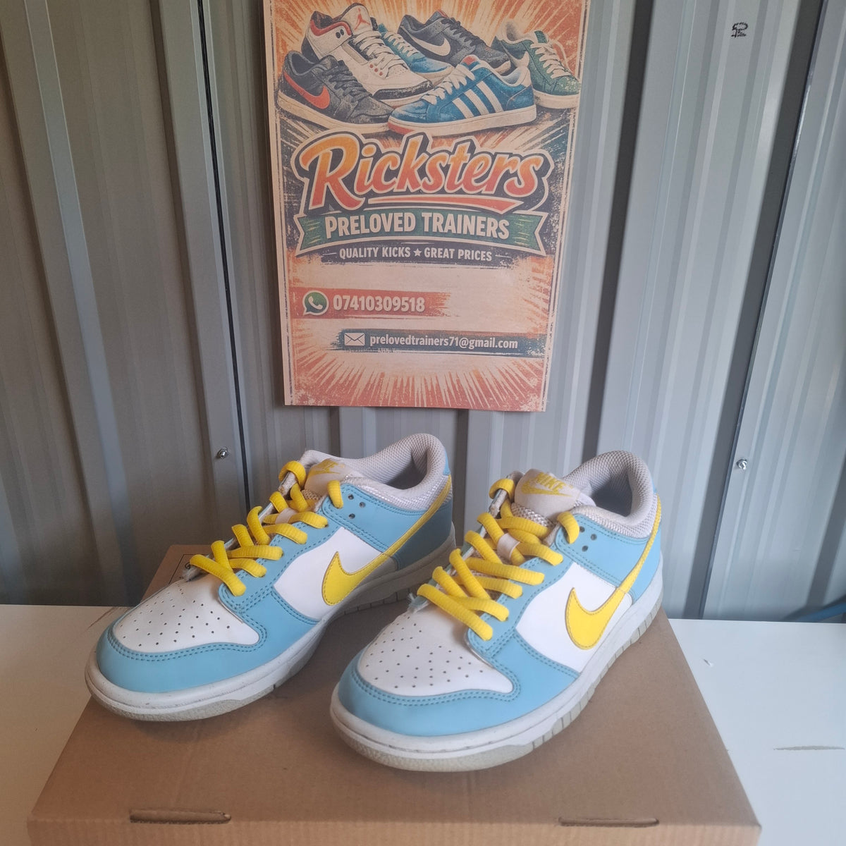 Nike Trainers - Blue, White & Yellow, Very Good Condition UK 3.5