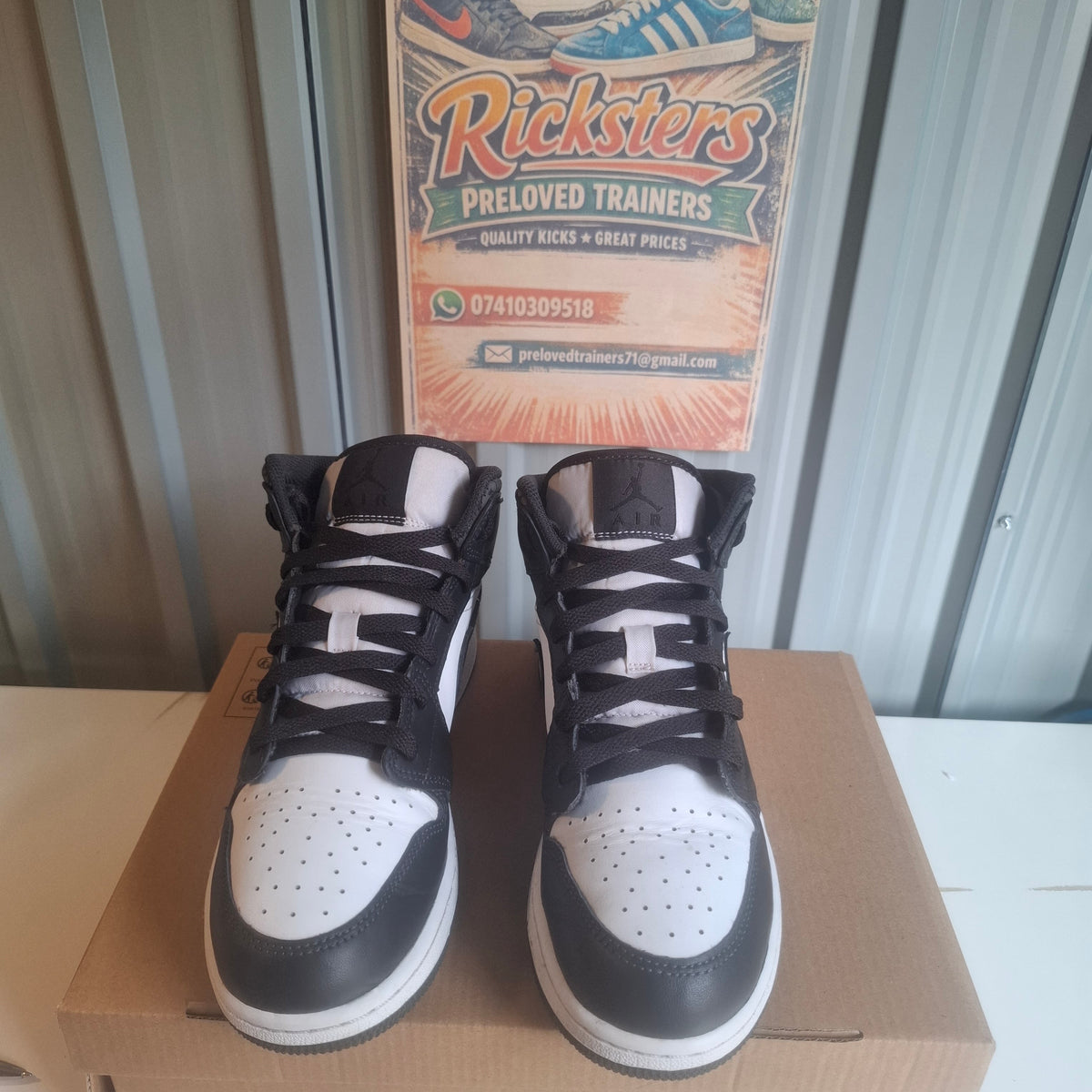 Nike Jordan 1 Mid Trainers - Black/White, Very Good Condition UK 6