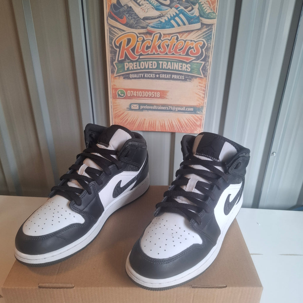 Nike Jordan 1 Mid Trainers - Black/White, Very Good Condition UK 6