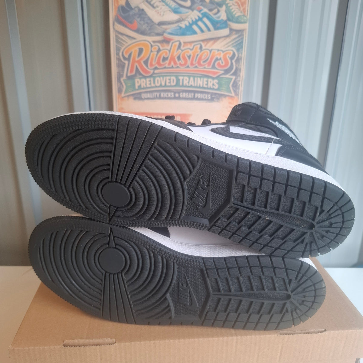 Nike Jordan 1 Mid Trainers - Black/White, Very Good Condition UK 6