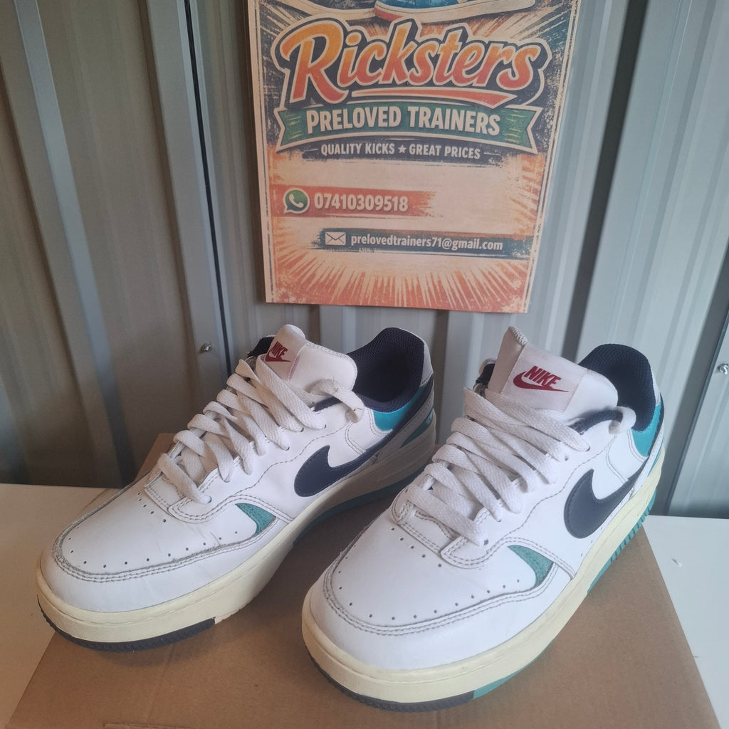 Nike Trainers - White with Blue and Green Accents, Good Condition UK 4.5