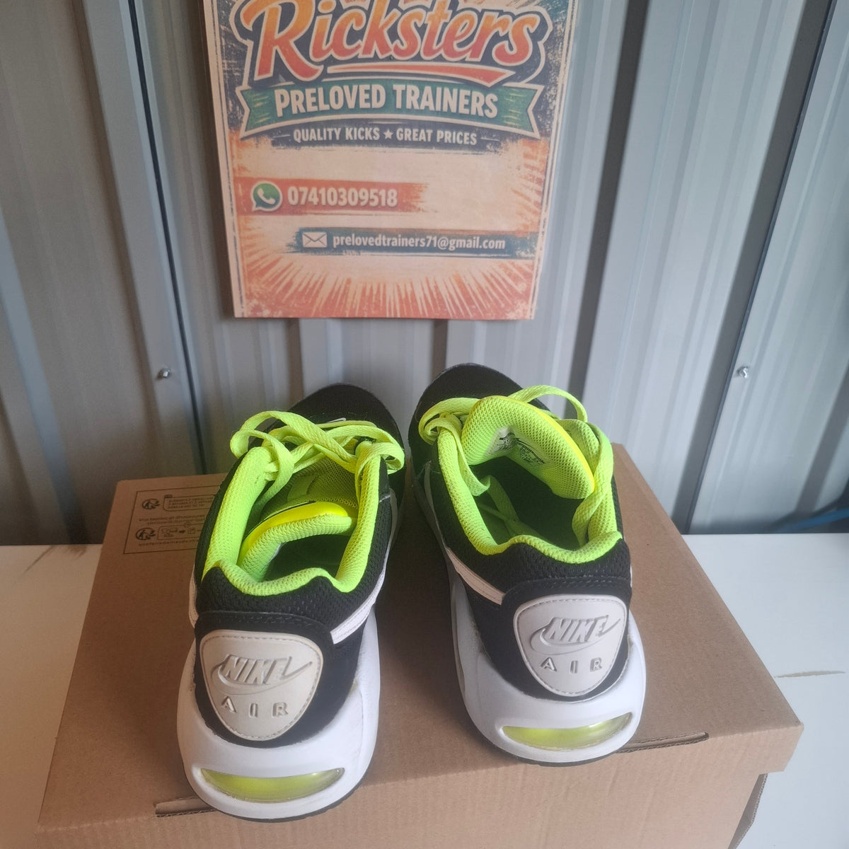Nike Air Max Black and Neon Green Trainers UK 5.5