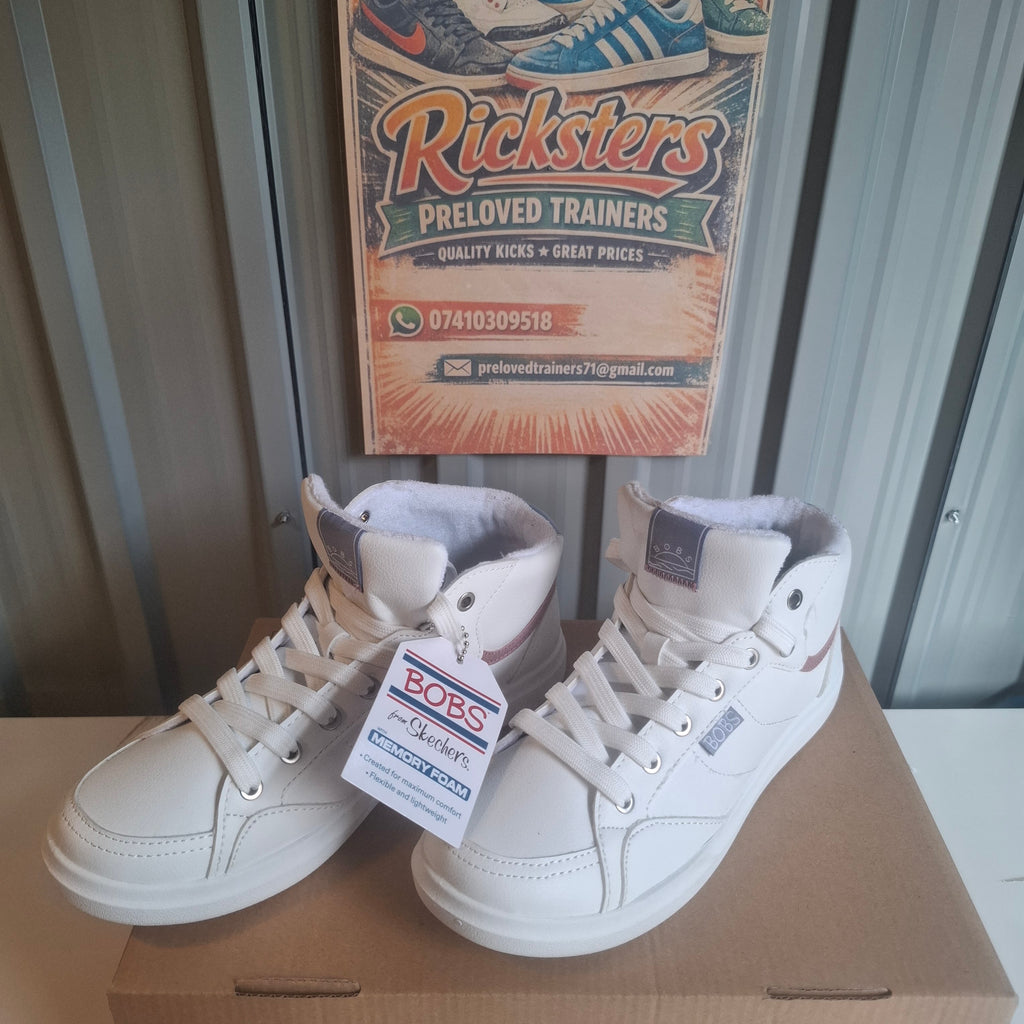 New Skechers BOBS Womens Hi-Top Trainers – White, UK Size 3.5