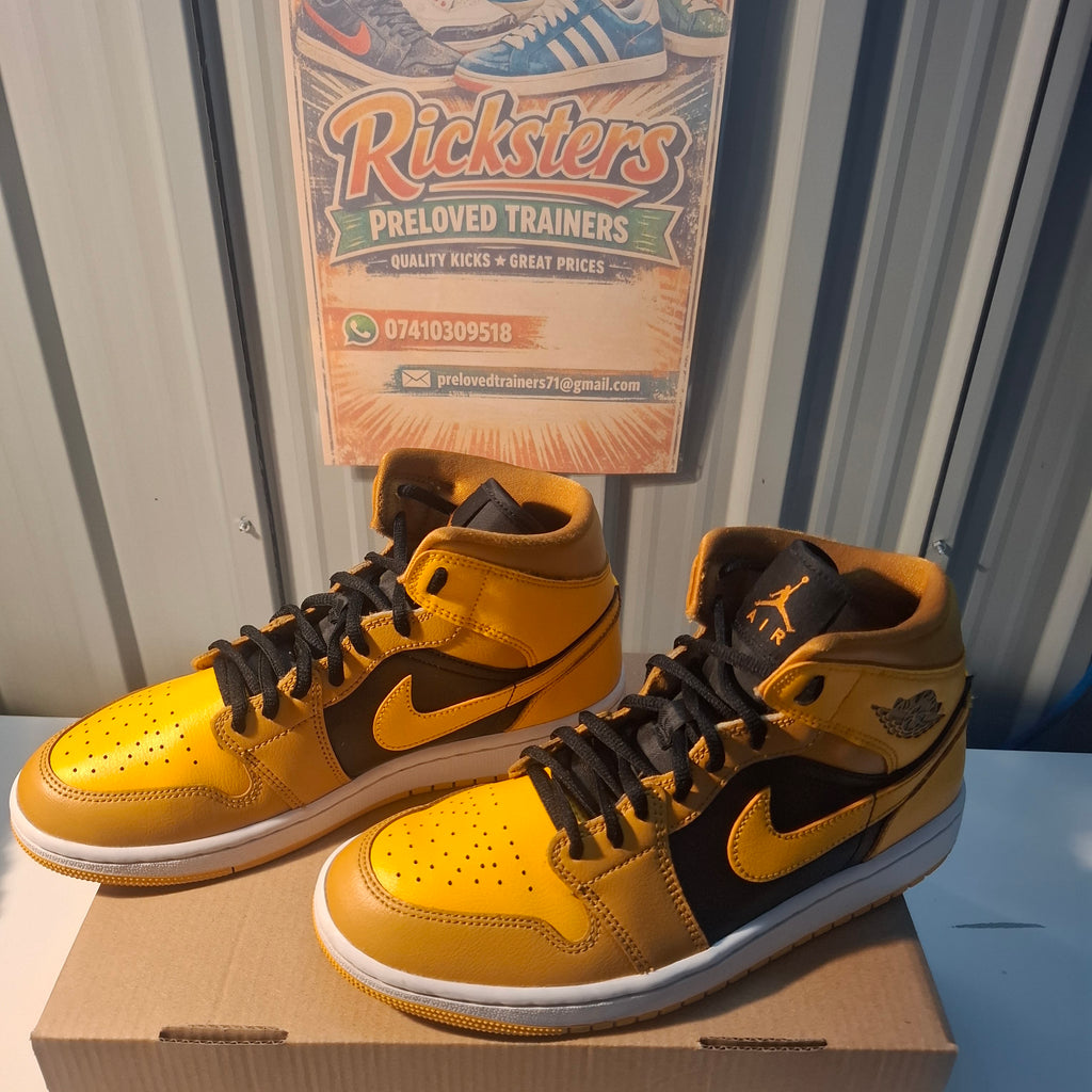 Jordan 1 Mid Trainers – Yellow & Black, Size UK 6