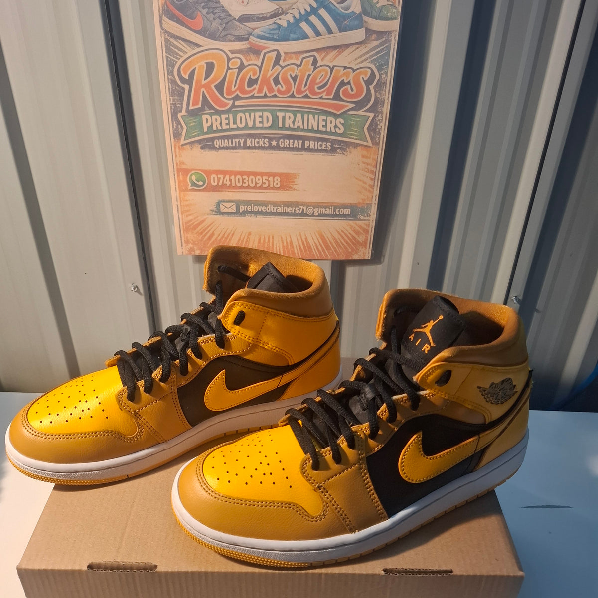 Jordan 1 Mid Trainers – Yellow & Black, Size UK 6