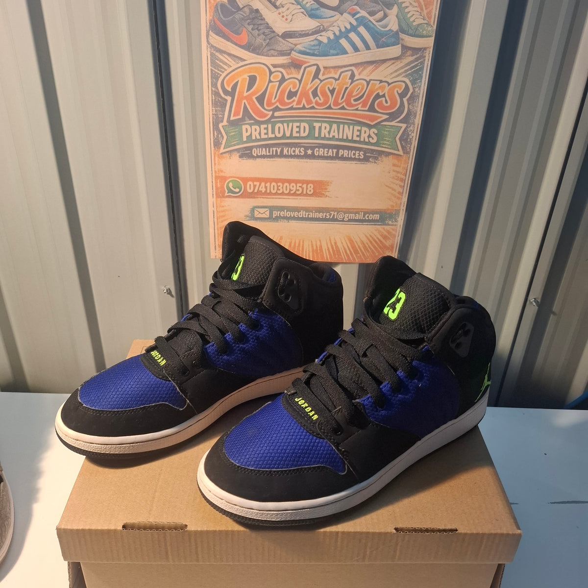 Jordan Trainers UK 6.5Y – Blue and Black, Good Condition
