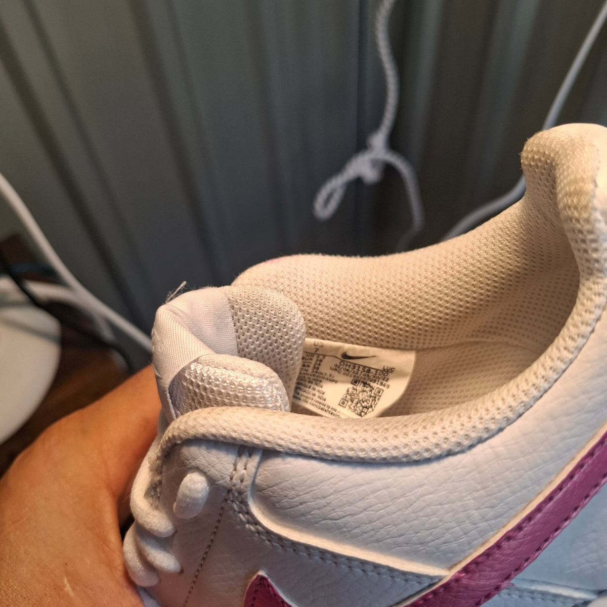 Nike White Trainers with Pink/Blue Swoosh – Good Condition UK 4.5