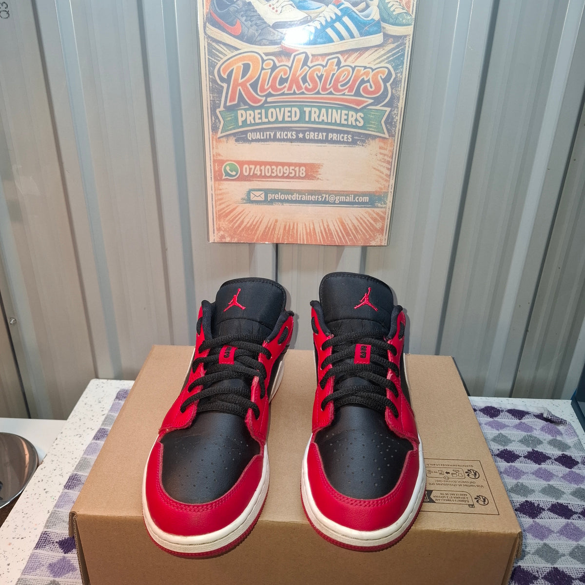 Jordan Air Jordan 1 Low Trainers - Black/Red, Good Condition UK 5.5