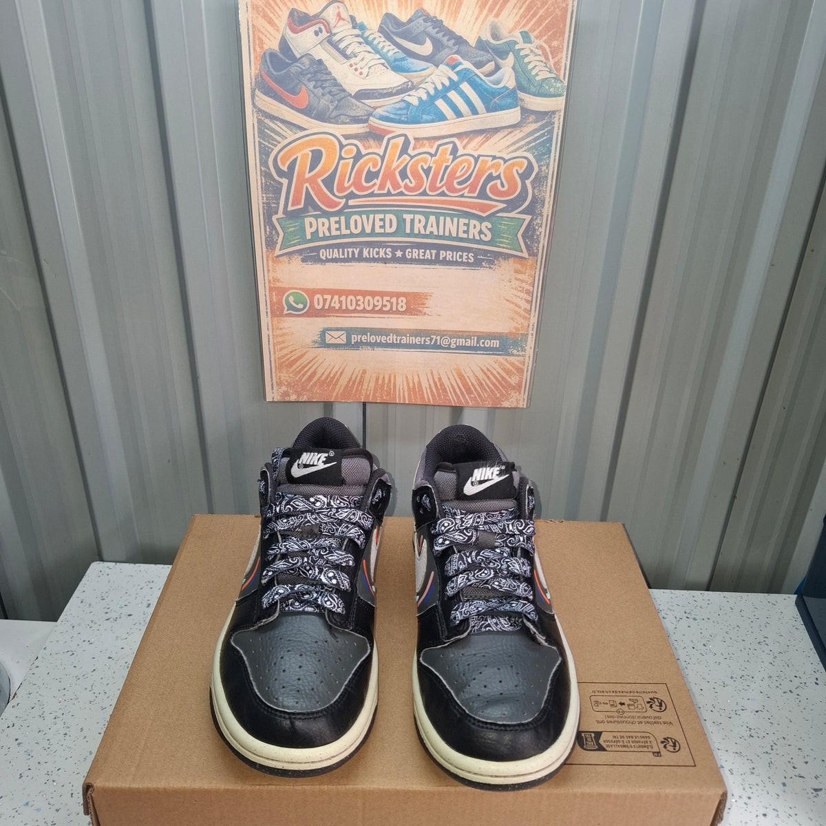 Nike Dunk Low Trainers - Black/Grey, Good Condition UK 3.5