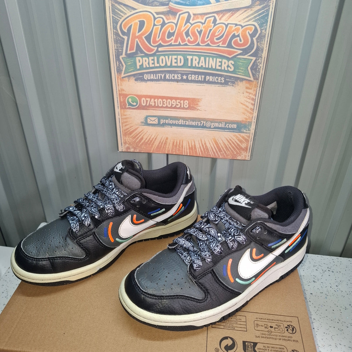 Nike Dunk Low Trainers - Black/Grey, Good Condition UK 3.5