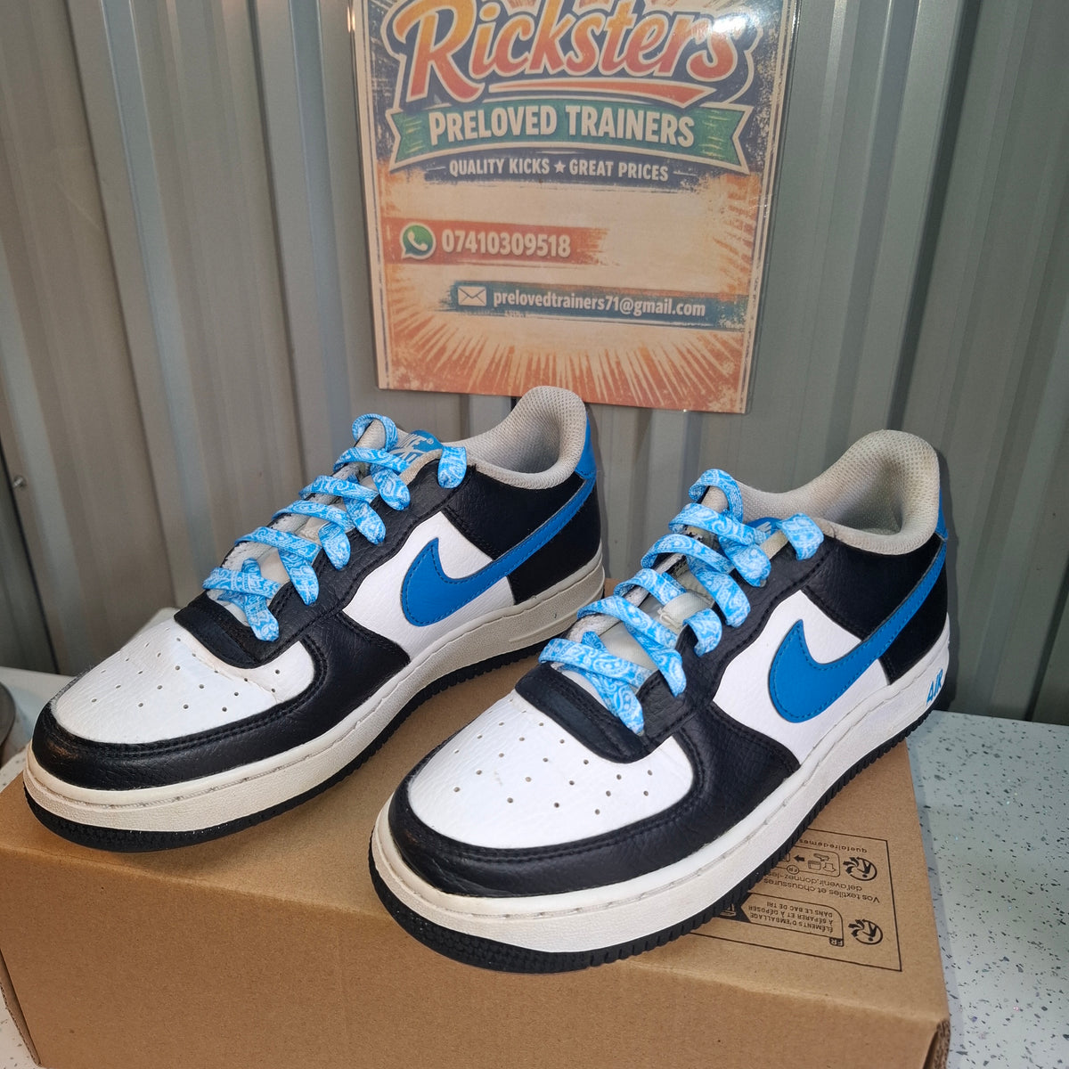 Nike Air Force 1 Trainers - Black, White & Blue, Good Condition UK 5