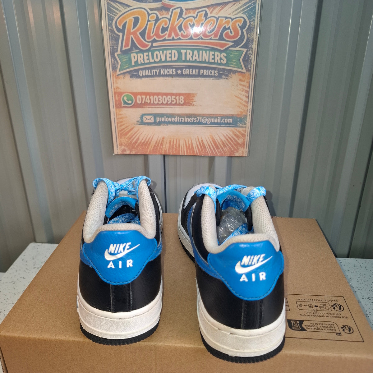 Nike Air Force 1 Trainers - Black, White & Blue, Good Condition UK 5