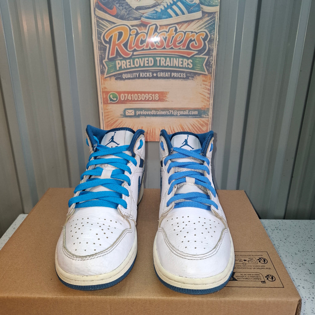 Nike Air Jordan 1 Mid White Blue Trainers UK 4