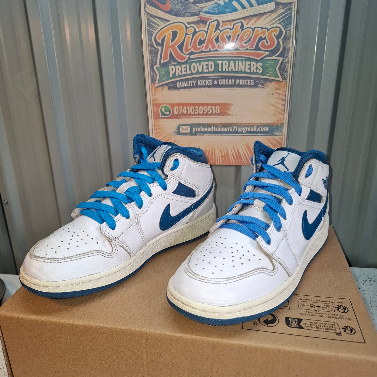 Nike Air Jordan 1 Mid White Blue Trainers UK 4