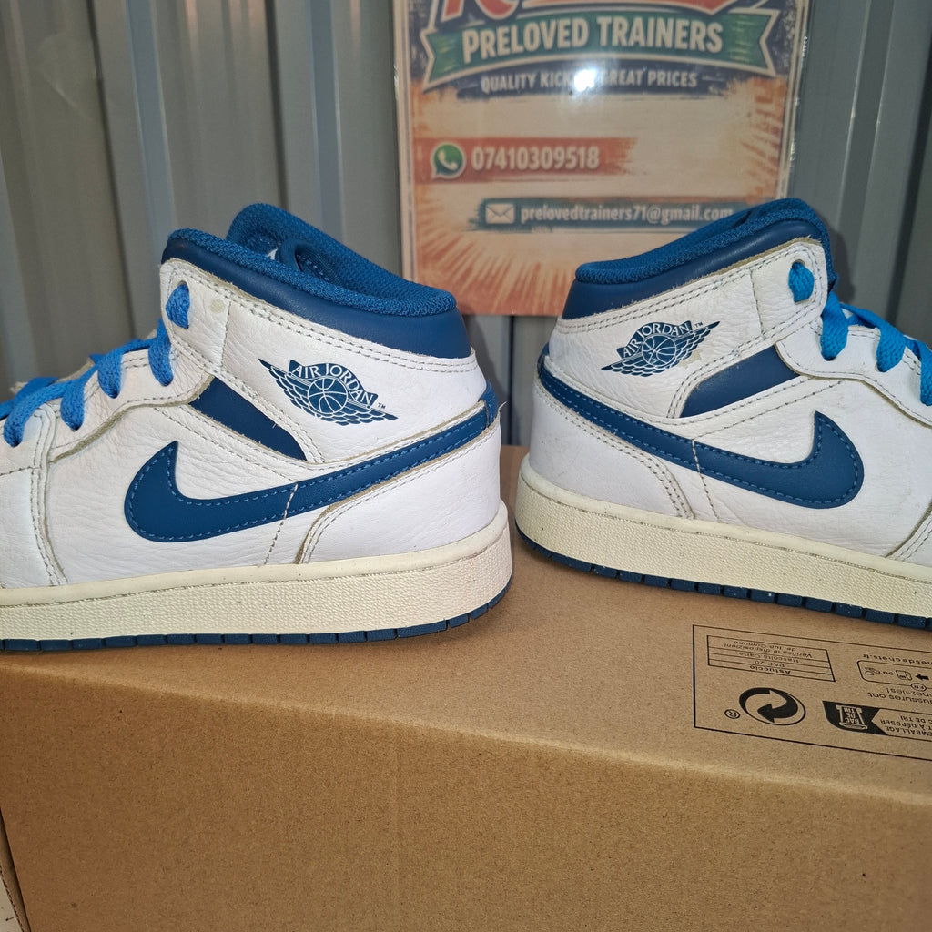 Nike Air Jordan 1 Mid White Blue Trainers UK 4