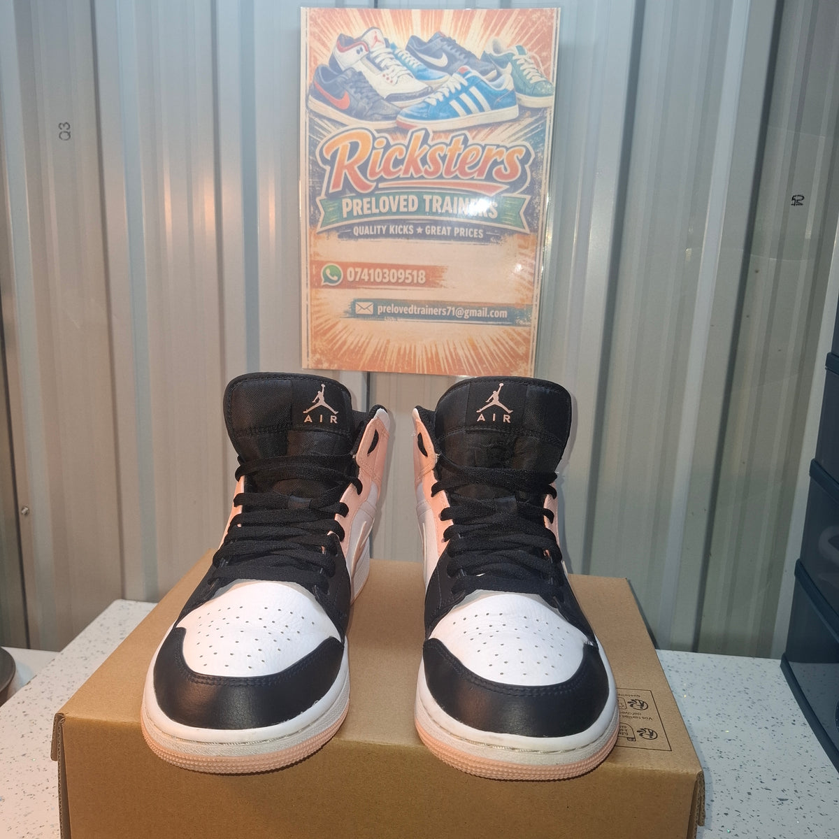 Nike Air Jordan 1 Mid Peach Black White Trainers UK 8.5