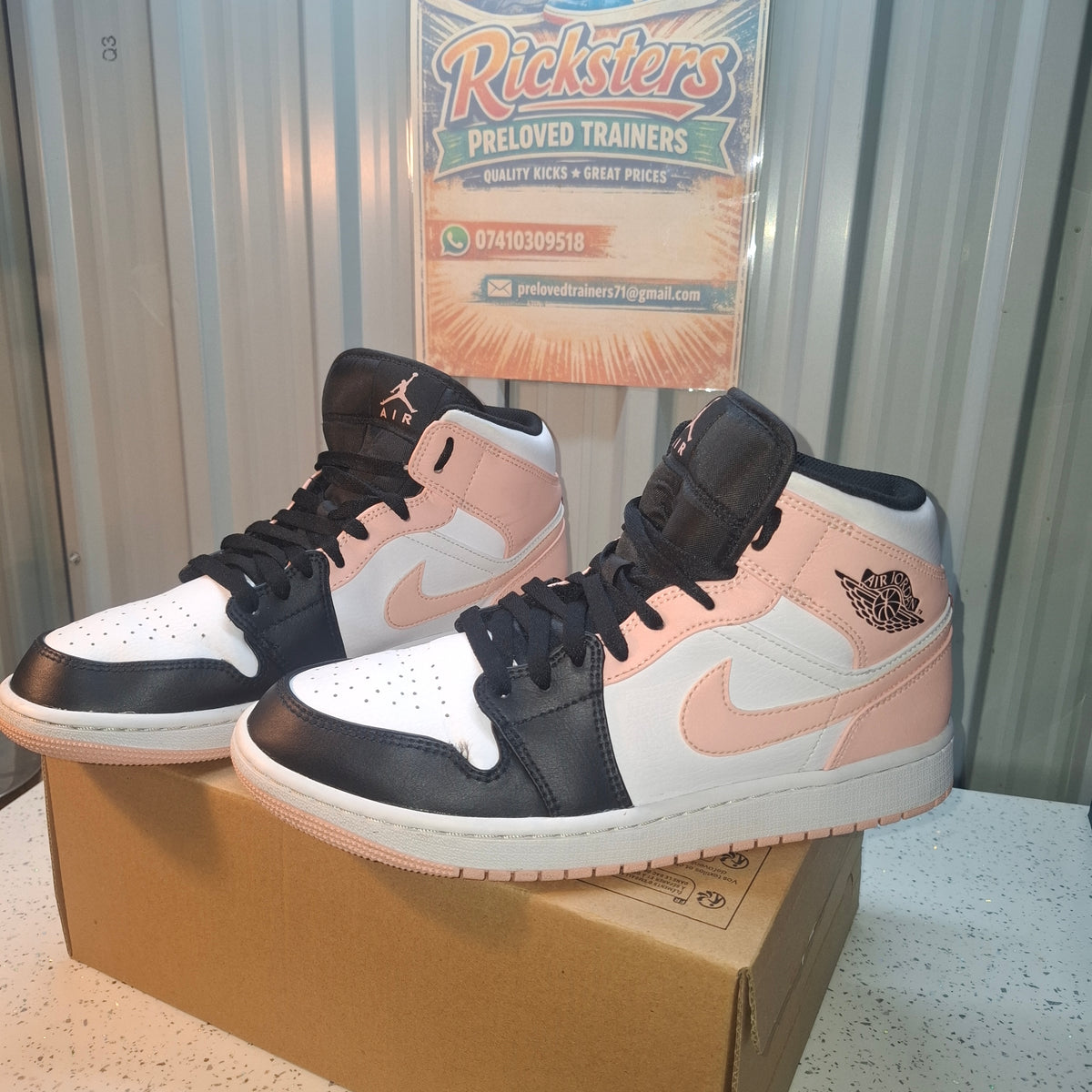 Nike Air Jordan 1 Mid Peach Black White Trainers UK 8.5