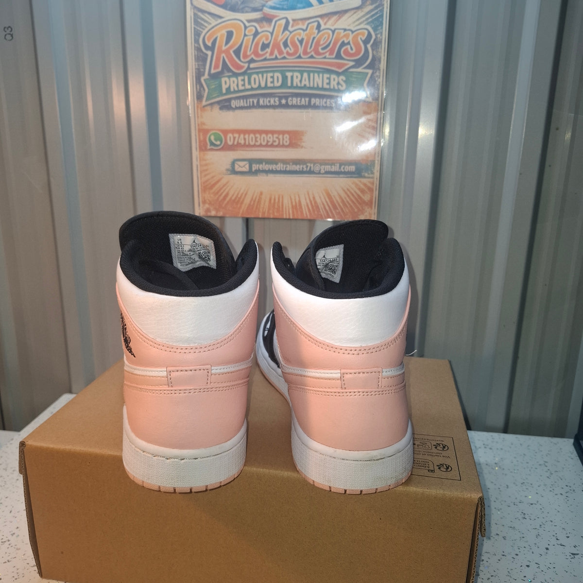 Nike Air Jordan 1 Mid Peach Black White Trainers UK 8.5