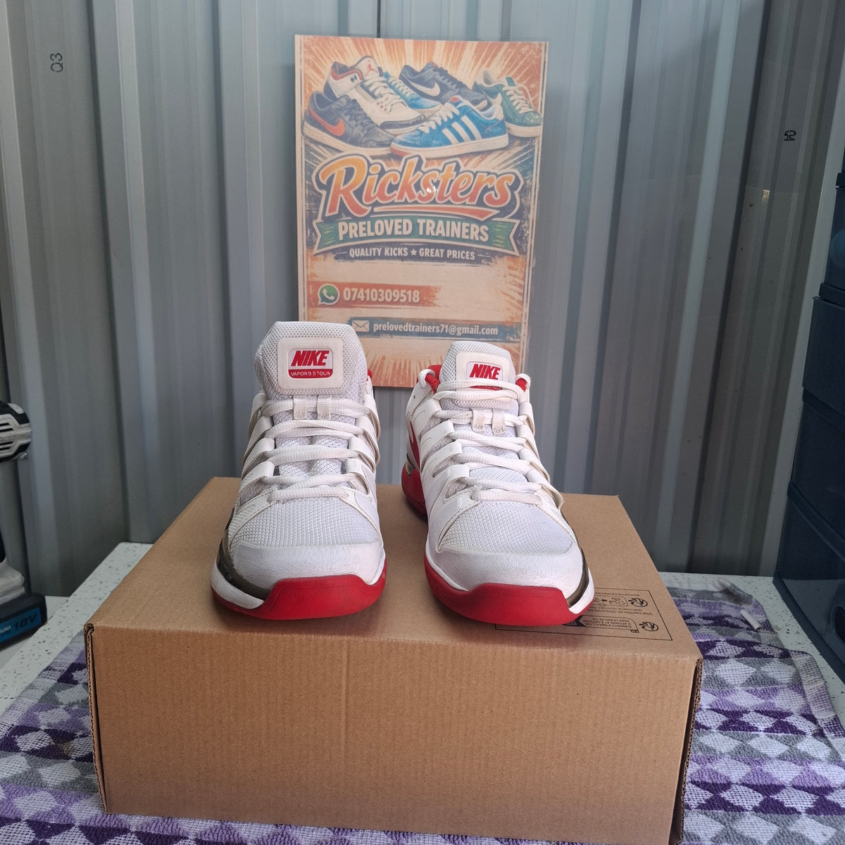 Nike Vapor Court Trainers - White and Red, Good Condition UK 5