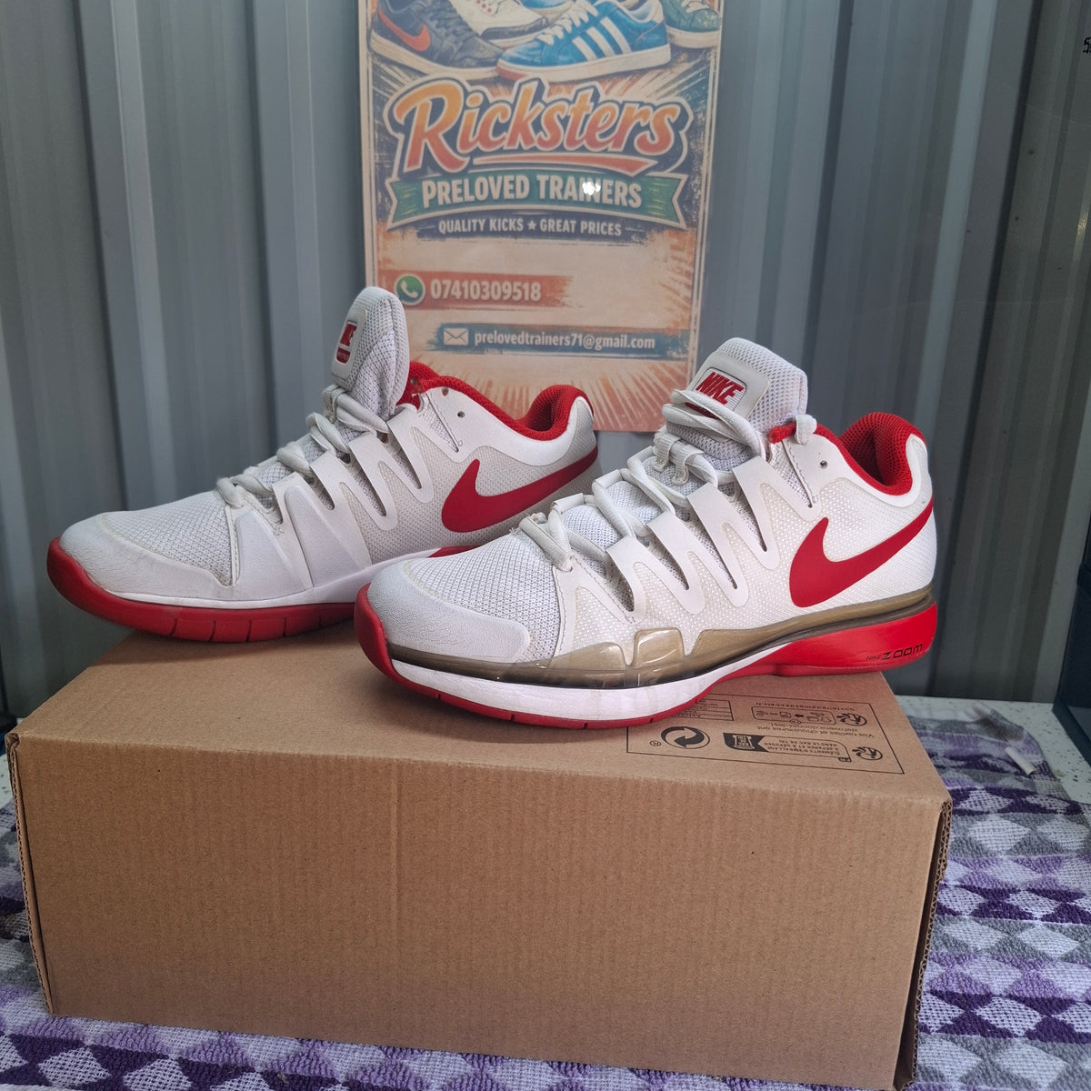 Nike Vapor Court Trainers - White and Red, Good Condition UK 5