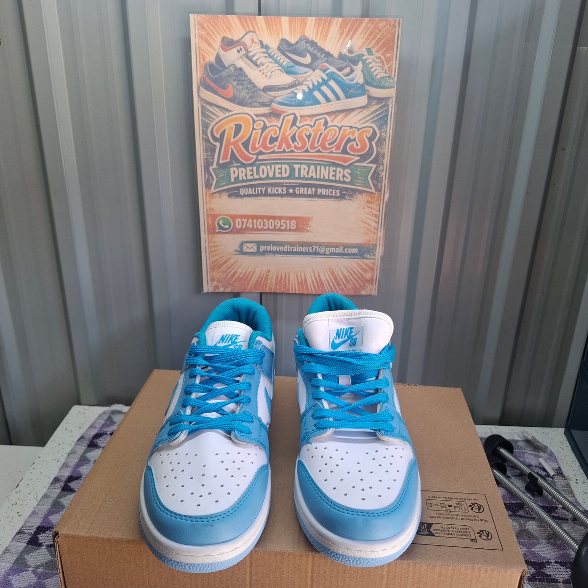 Nike Dunk Low Trainers - Blue and White, Good Condition UK 5