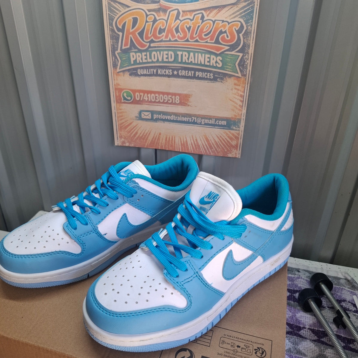 Nike Dunk Low Trainers - Blue and White, Good Condition UK 5