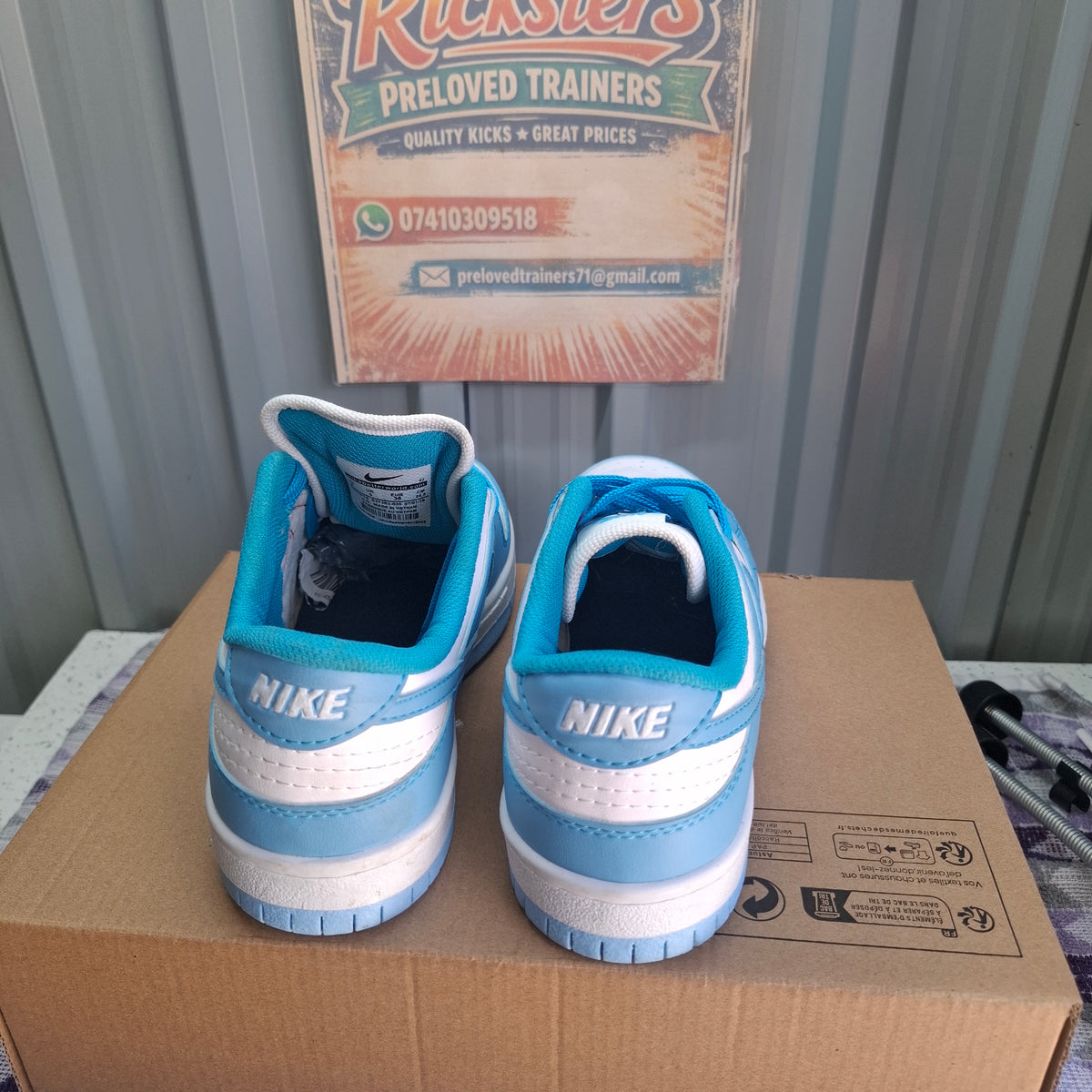 Nike Dunk Low Trainers - Blue and White, Good Condition UK 5