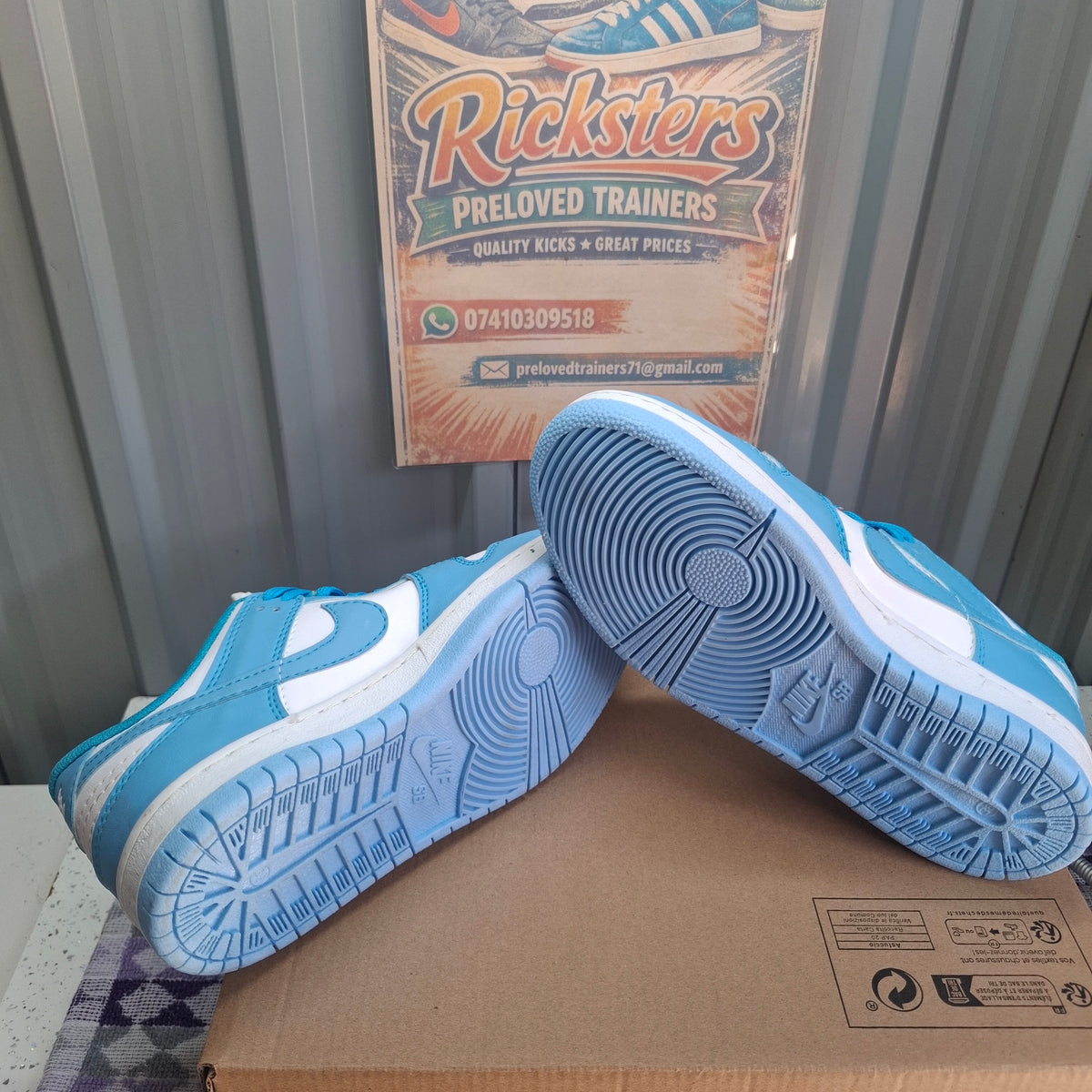 Nike Dunk Low Trainers - Blue and White, Good Condition UK 5