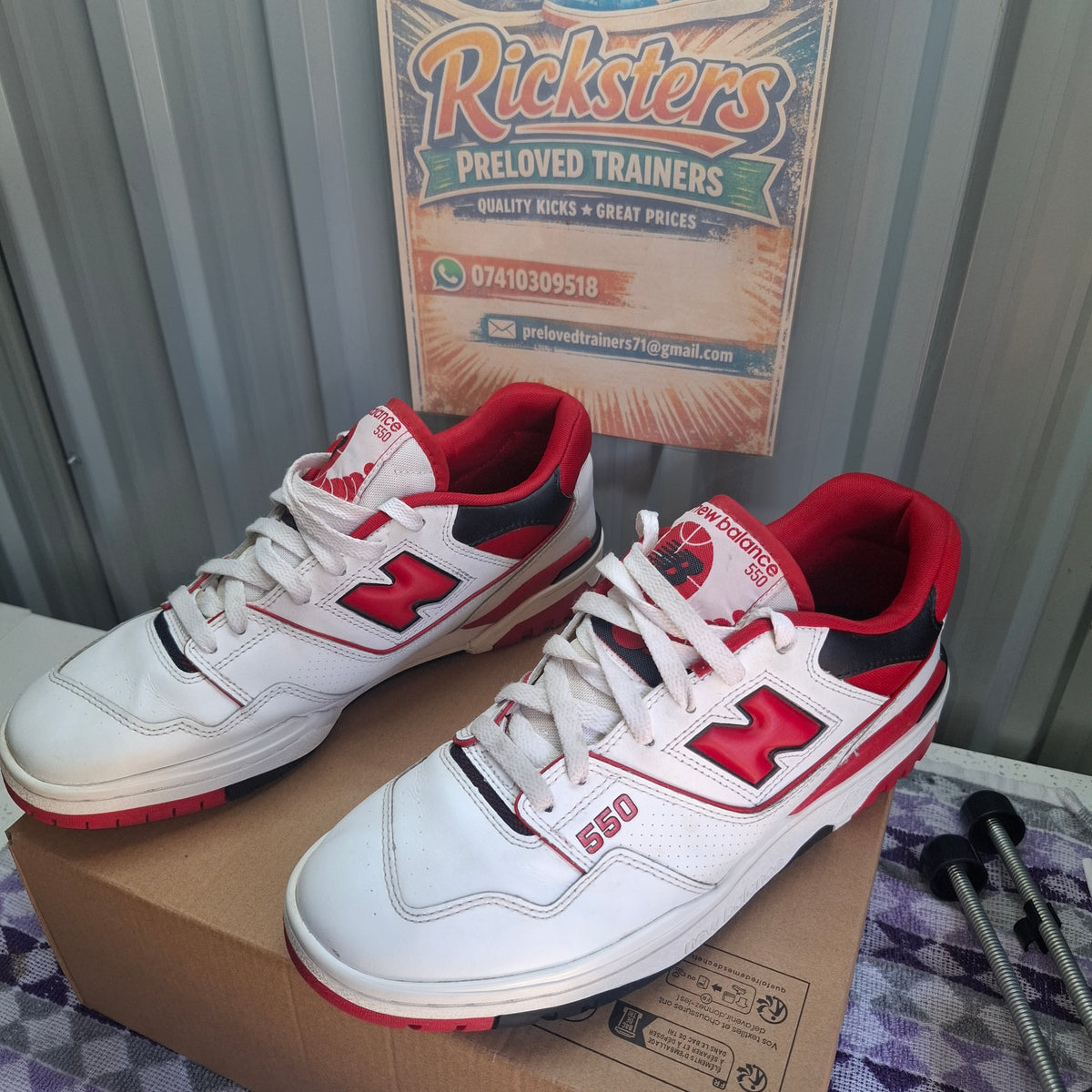 New Balance 550 Trainers - White/Red, UK Size 9, Good Condition