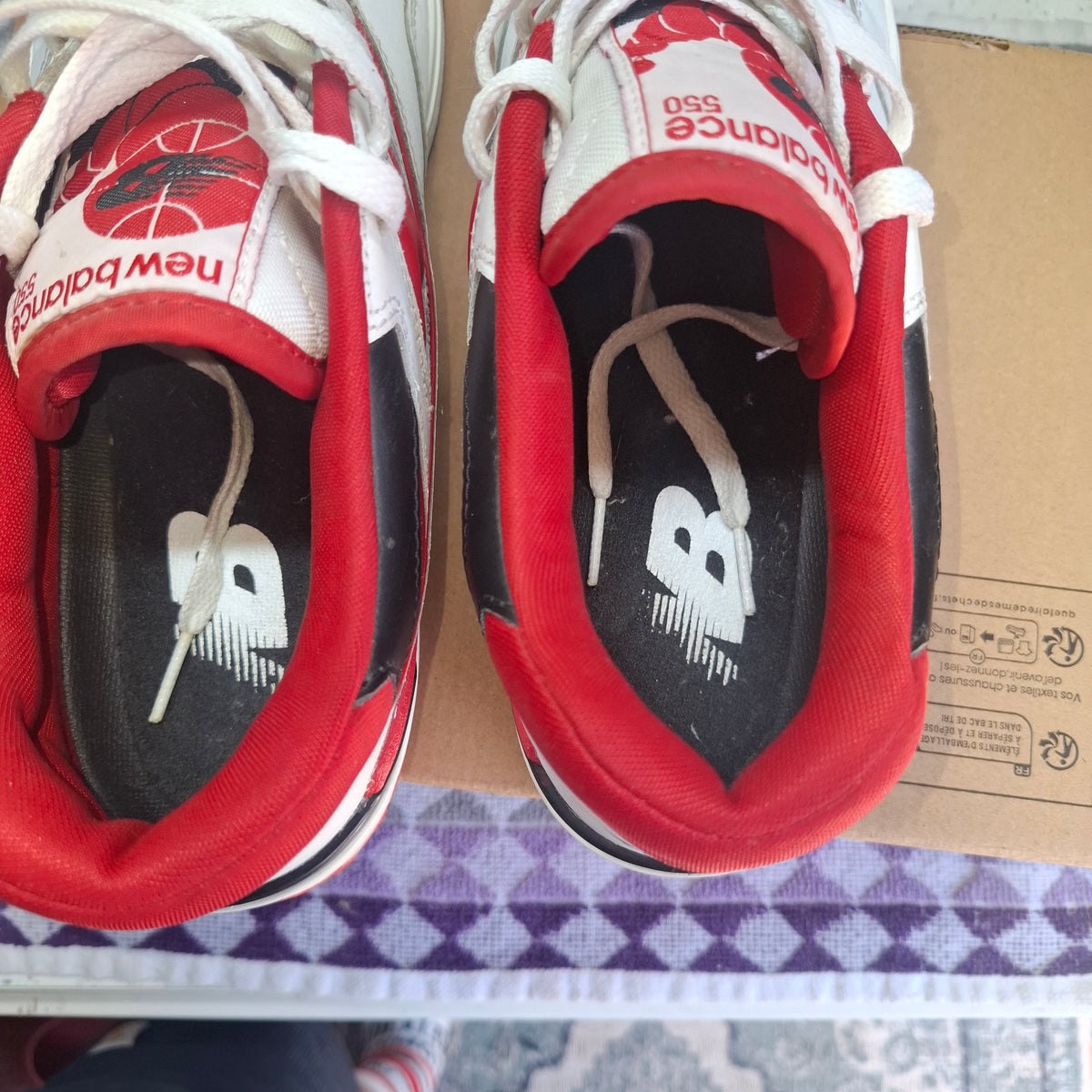 New Balance 550 Trainers - White/Red, UK Size 9, Good Condition