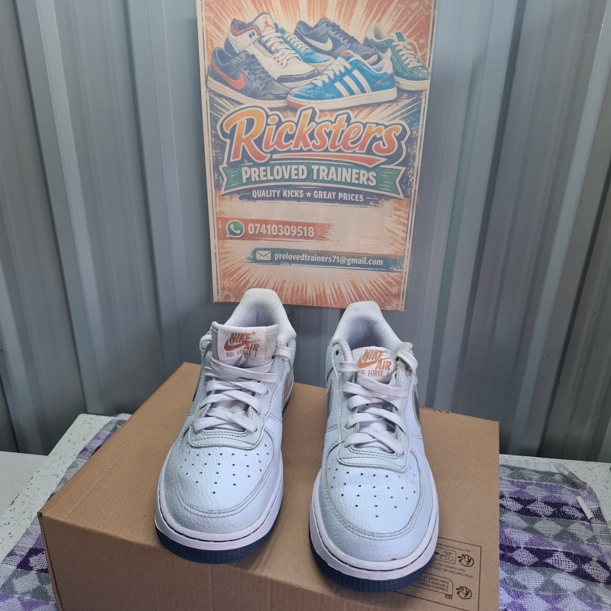 Nike Air Force 1 Trainers - White/Silver, Good Condition UK 3.5