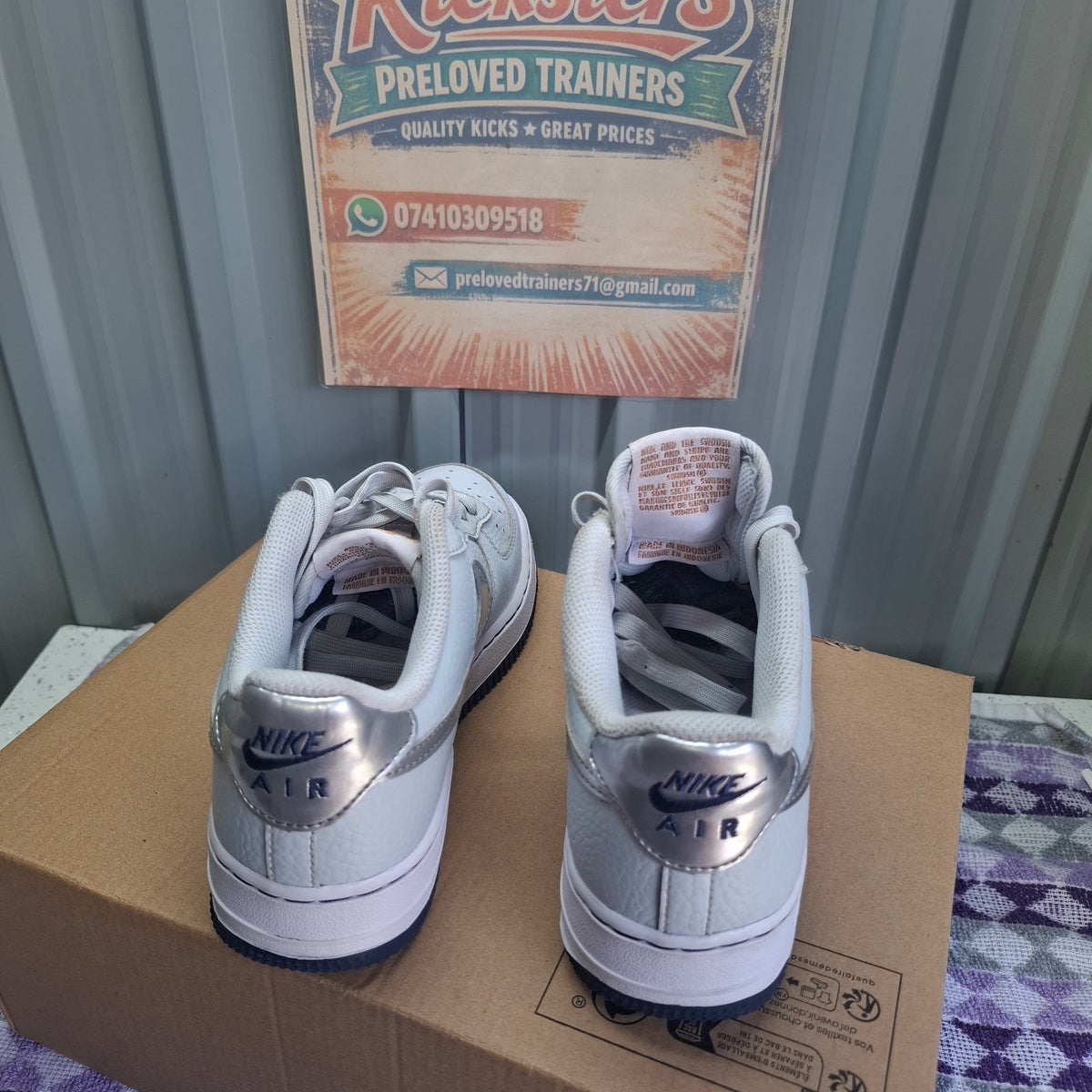 Nike Air Force 1 Trainers - White/Silver, Good Condition UK 3.5