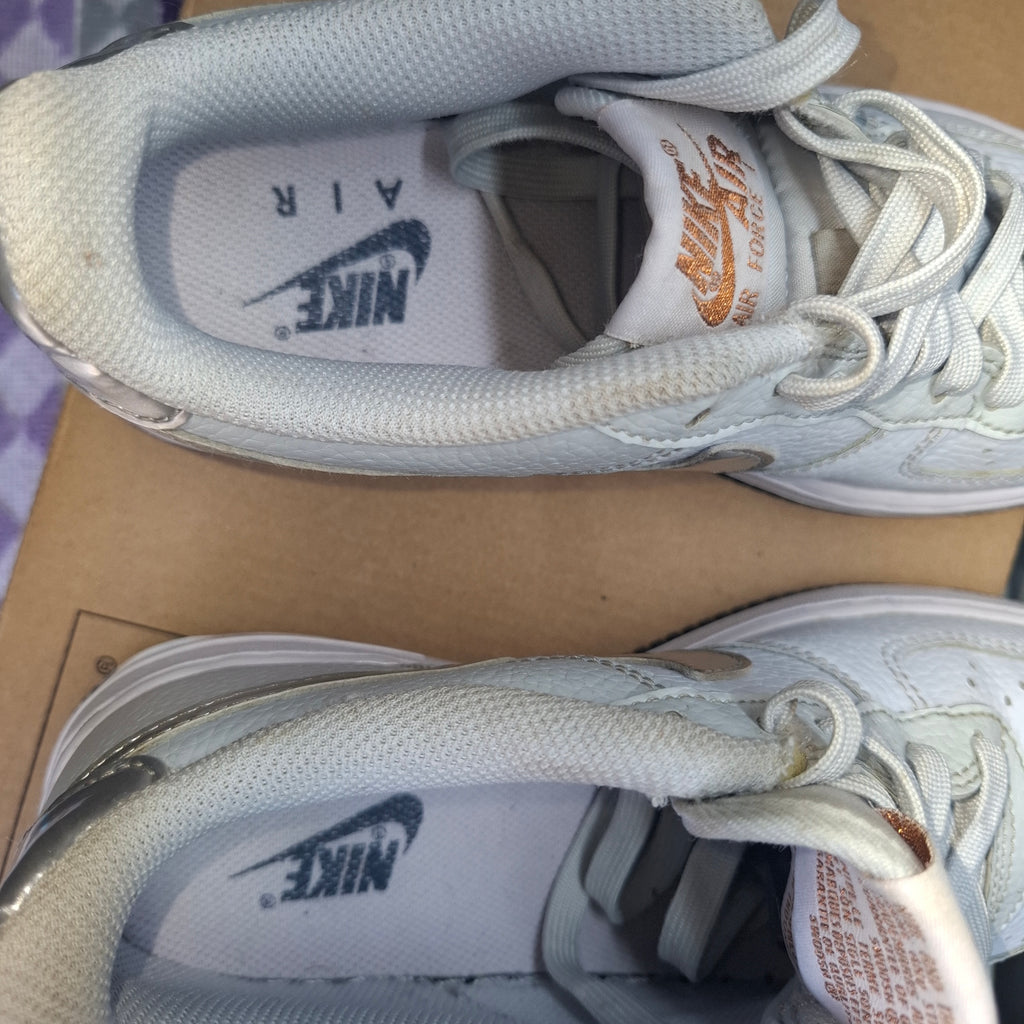 Nike Air Force 1 Trainers - White/Silver, Good Condition UK 3.5