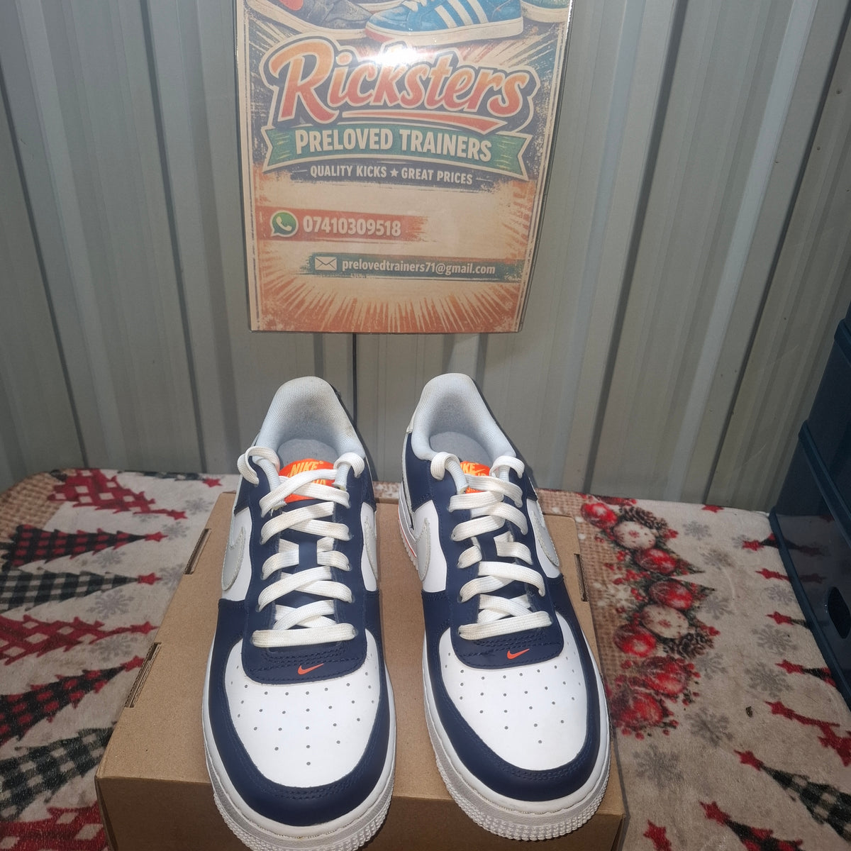 Nike Air Force 1 Trainers - White and Navy, UK 5.5