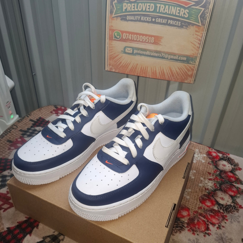 Nike Air Force 1 Trainers - White and Navy, UK 5.5