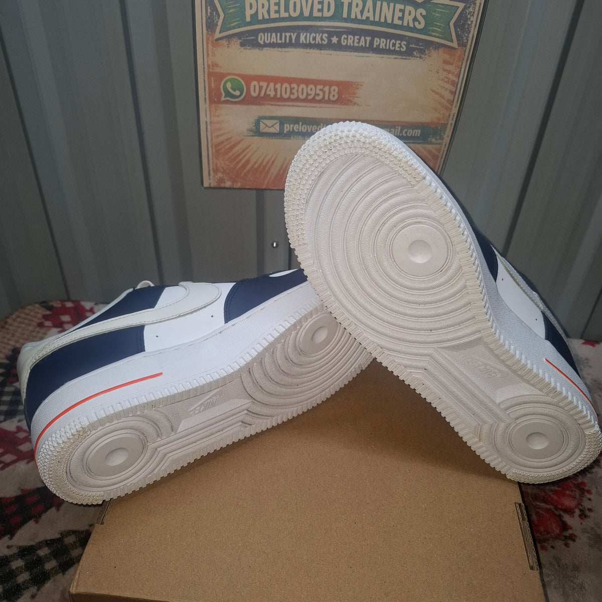 Nike Air Force 1 Trainers - White and Navy, UK 5.5